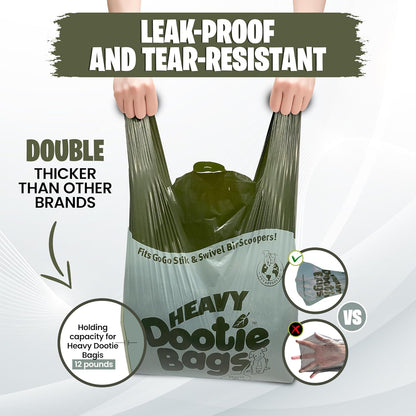 HEAVY Dootie Bags® VERY LARGE Dog and Cat Waste Poop Bags. 100 Count Strong Multi-Use, Leakproof with EZ Tie Handles and Gussets. Made with Corn Starch. Fits  and Swivel Bin Pooper Scoopers.