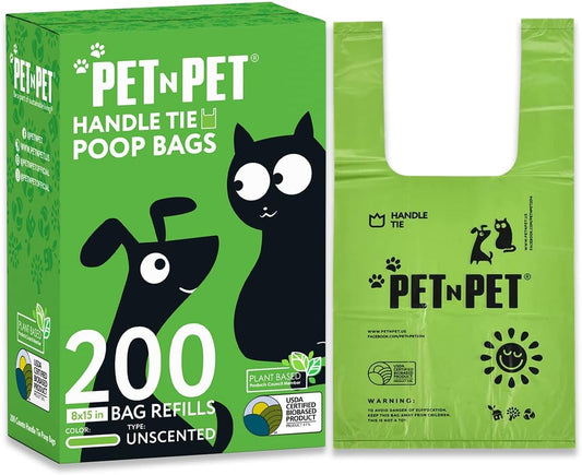 Poop Bags Unscented | Dog Poop Bags with Tie Handles | USDA Certified 38% Biobased Dog Waste Bags | Cat Poop Bags | Durable Dog Bags for Poop | Easy Dispensing 200 Counts Poop Bags for Dogs