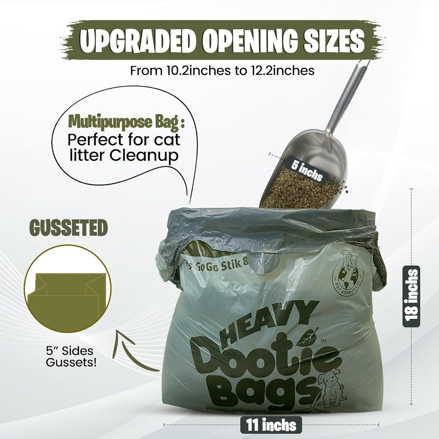 HEAVY Dootie Bags® VERY LARGE Dog and Cat Waste Poop Bags. 100 Count Strong Multi-Use, Leakproof with EZ Tie Handles and Gussets. Made with Corn Starch. Fits  and Swivel Bin Pooper Scoopers.