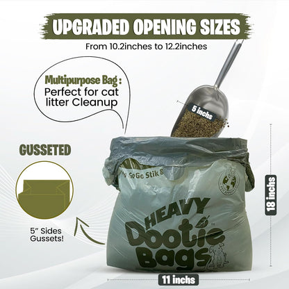 HEAVY Dootie Bags® VERY LARGE Dog and Cat Waste Poop Bags. 100 Count Strong Multi-Use, Leakproof with EZ Tie Handles and Gussets. Made with Corn Starch. Fits  and Swivel Bin Pooper Scoopers.